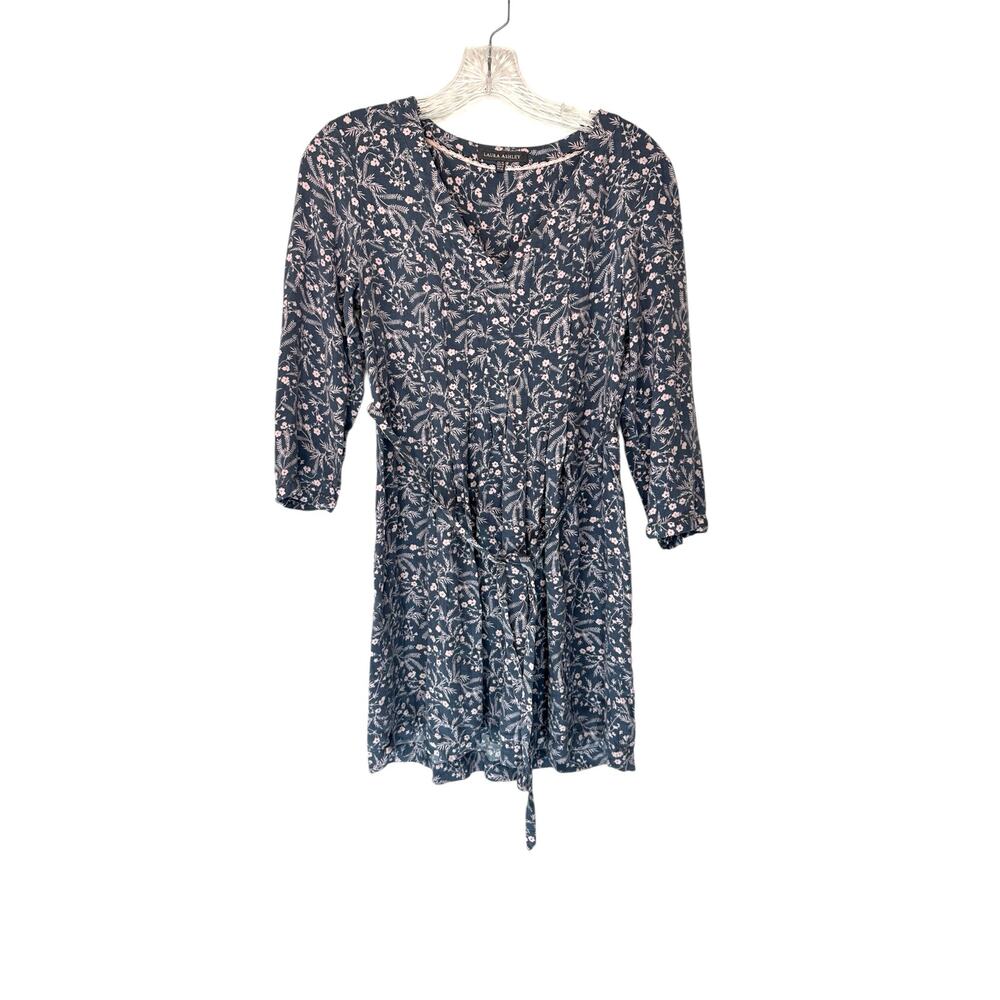 Laura‎ Ashley Gray Pink Floral Casual Pleated Cottagecore Peasant Top Size 6